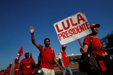 Thousands of Brazil's former President Lula da Silva's supporters walk during the Free Lula March in Brasilia