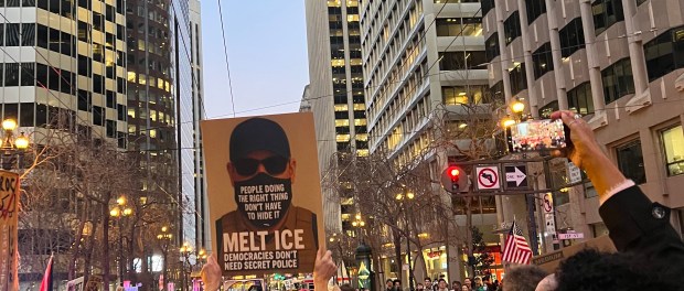 SF ICE protest 1.30.26 Workers protest during the general strike against ICE, San Francisco CA January 30, 2026